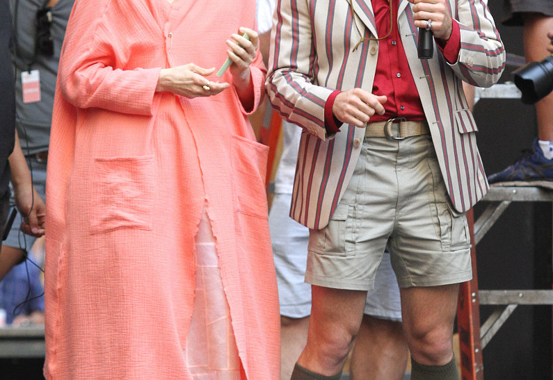Тильда Суинтон и Джейк Джилленхол на съемках фильма «Окджа» в Нью-Йорке