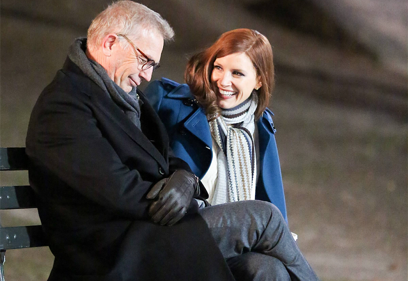 Звездный дуэт: Кевин Костнер и Джессика Честейн снимаются в ночной сцене в Центральном парке (ФОТО)