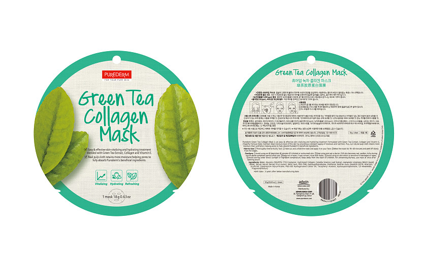 Коллагеновая маска с зеленым чаем, Purederm