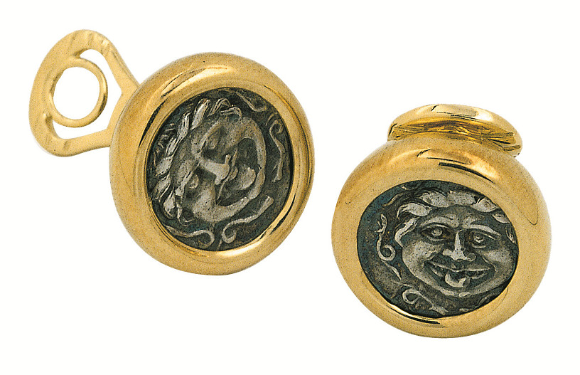 Серьги-пуссеты Monete, желтое золото 18 карат, античные монеты