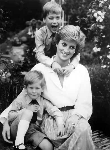 Принцы Уильям и Гарри с матерью, принцессой Дианой