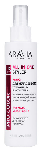 Спрей для укладки волос: Термозащита и Антистатик All-In-One Styler, Aravia Professional