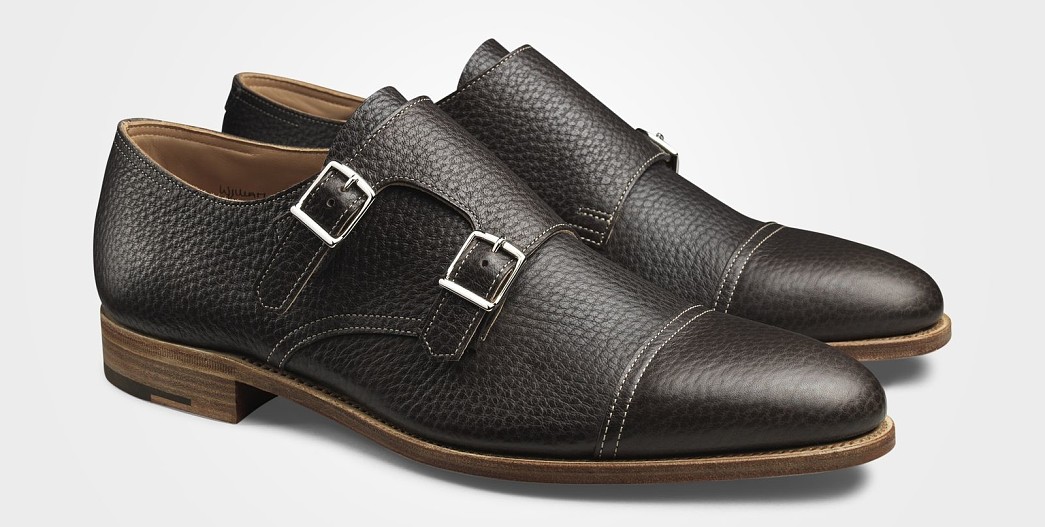 Полуботинки бакл из фактурной кожи красно-коричневого цвета John Lobb