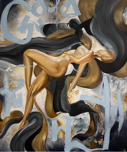 «Golden Trace. Полет без границ»  Масло, золотая поталь, холст 170 х 140 см., 2024 г..