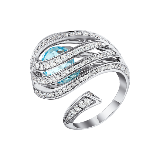 Коллекция «Океан»: Кольцо с топазом и бриллиантами, белое золото