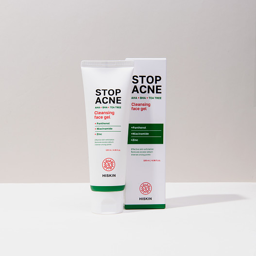 Hiskin Stop Acne Очищающий гель для умывания AHA + BHA + Tea Tree