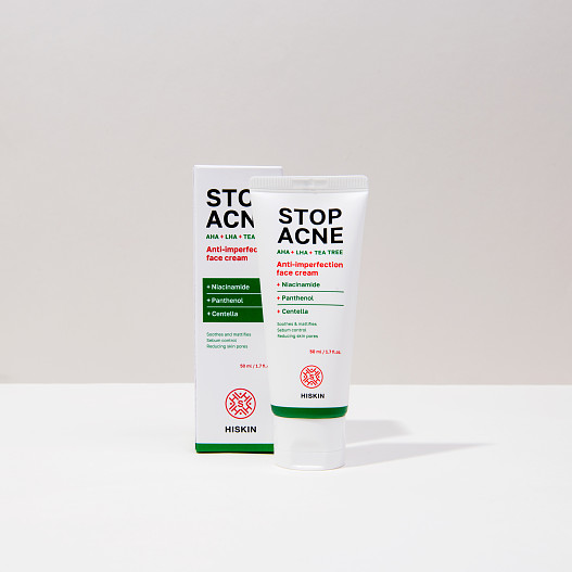 Hiskin Stop Acne Крем для лица против несовершенств AHA + BHA + Tea Tree