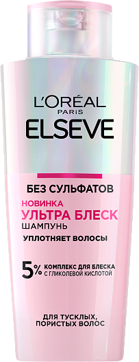 Шампунь для уплотнения волос Elseve с  гликолевой кислотой «Ультра Блеск»